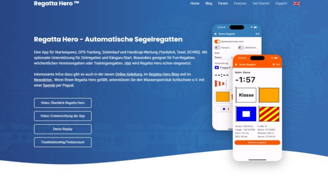 Screenshot zeigt die Webseite von regattahero.com